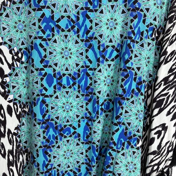 Ruby Rd Womens Size XL Aqua Black White Abstract Shawl Swimsuit Coverup Tassels - Picture 8 of 8